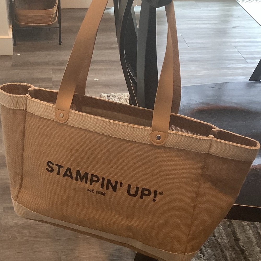 Stampin' Up! Coated Burlap Tote Bag--Like New!